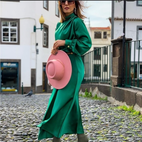 ZARA SATIN EFFECT MIDI DRESS - Picture 3 of 11